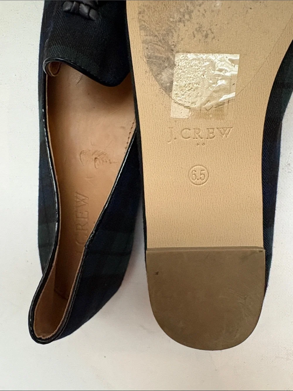 J. Crew Tartan Plaid Tassel Smoking Loafers Navy Green 6.5